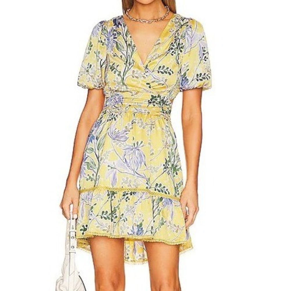 Revolve Heartloom Floral Mini Dress Puff Sleeve Smocked Lace Trim Cottagecore S